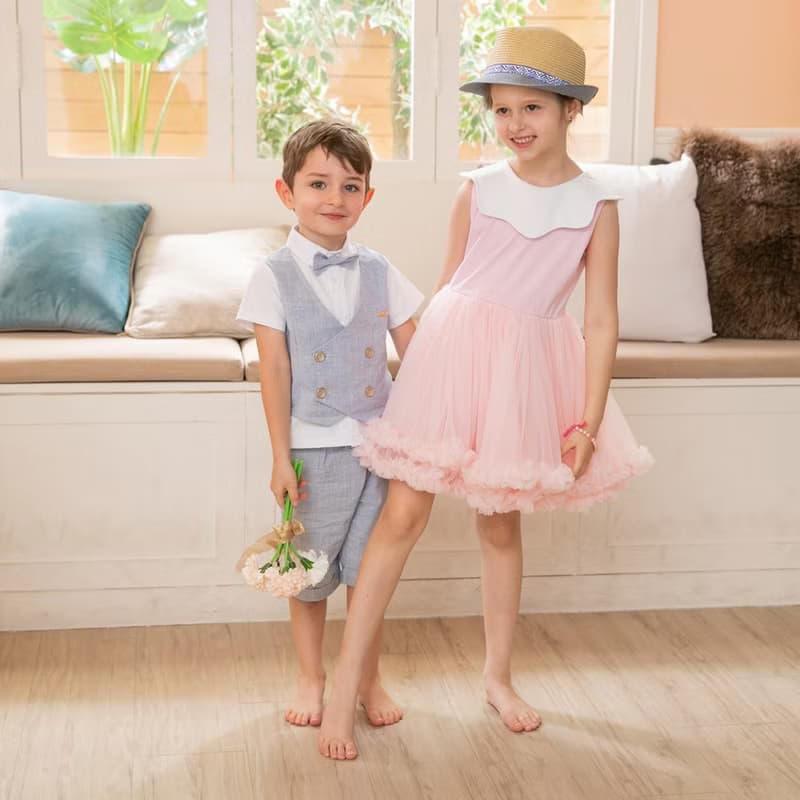 Charles系列天空藍小格背心短褲組