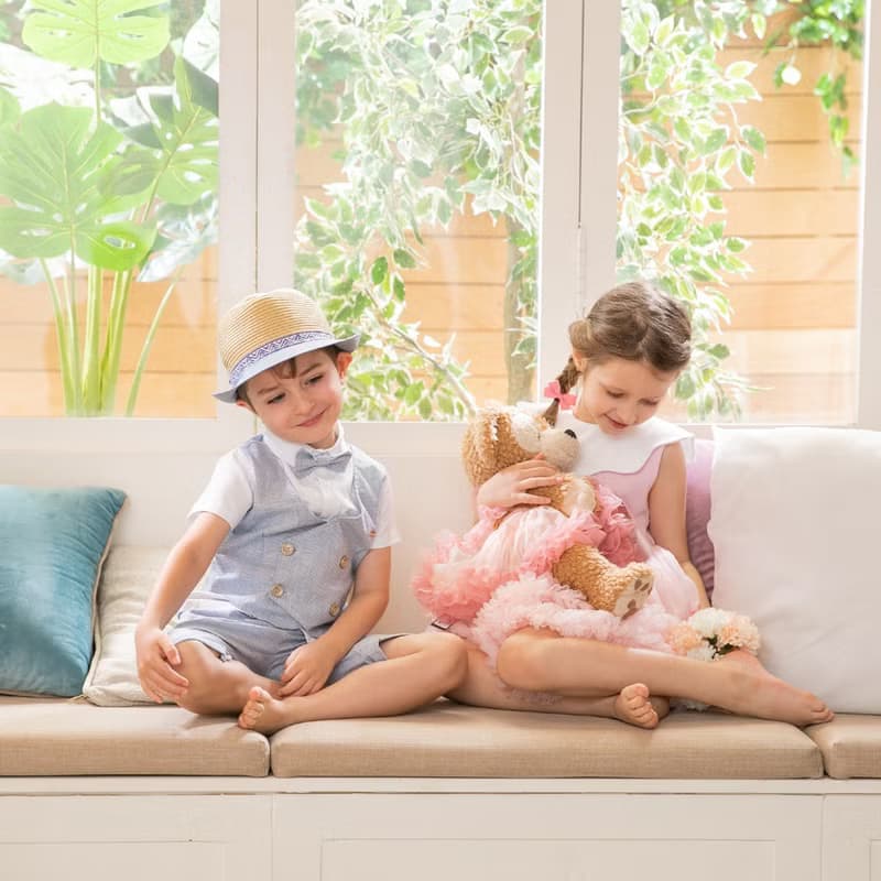 Charles系列天空藍小格背心短褲組