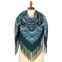 Pavlovo Posad Russian Shawl 100% Wool Scarf 125x125 cm Wrap Silk Fringe 1895-12