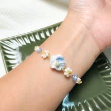 【 原創手作】微鉤小花手鍊 藍色氣泡水 鉤針 微鉤 畢業禮物 禮物