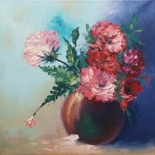 Peony Painting Floral Original Artwork Vase Bouquet Flowers Wall Art Still life