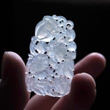 冰種翡翠精雕年年有魚 | 天然緬甸玉翡翠A貨 | 送禮