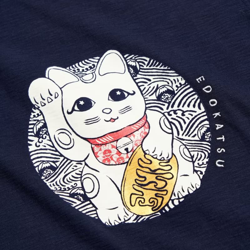 江戶勝 日系 男裝 招財貓短袖T恤(丈青色) #上衣