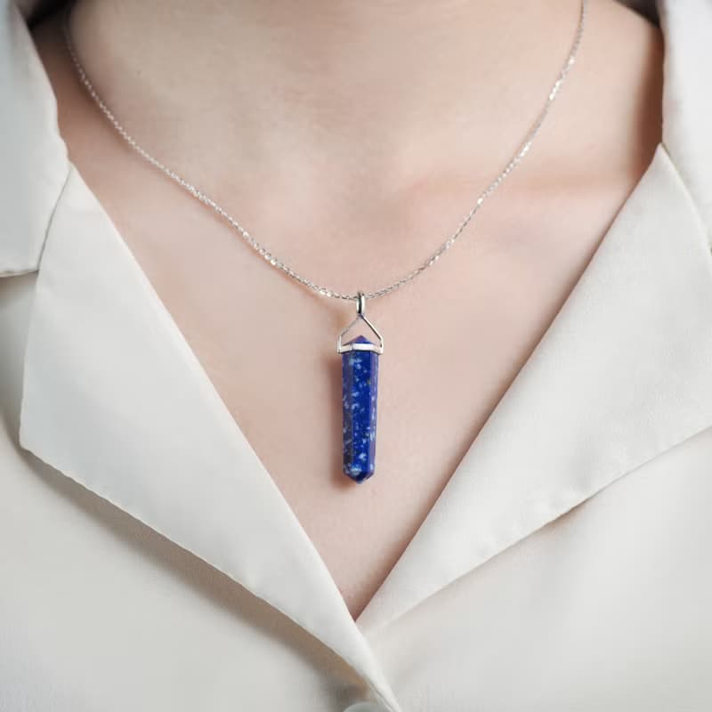 祈願 | 青金石 晶柱靈擺 項鍊 (附贈銀鍊或皮繩) 靈性能量 靈感