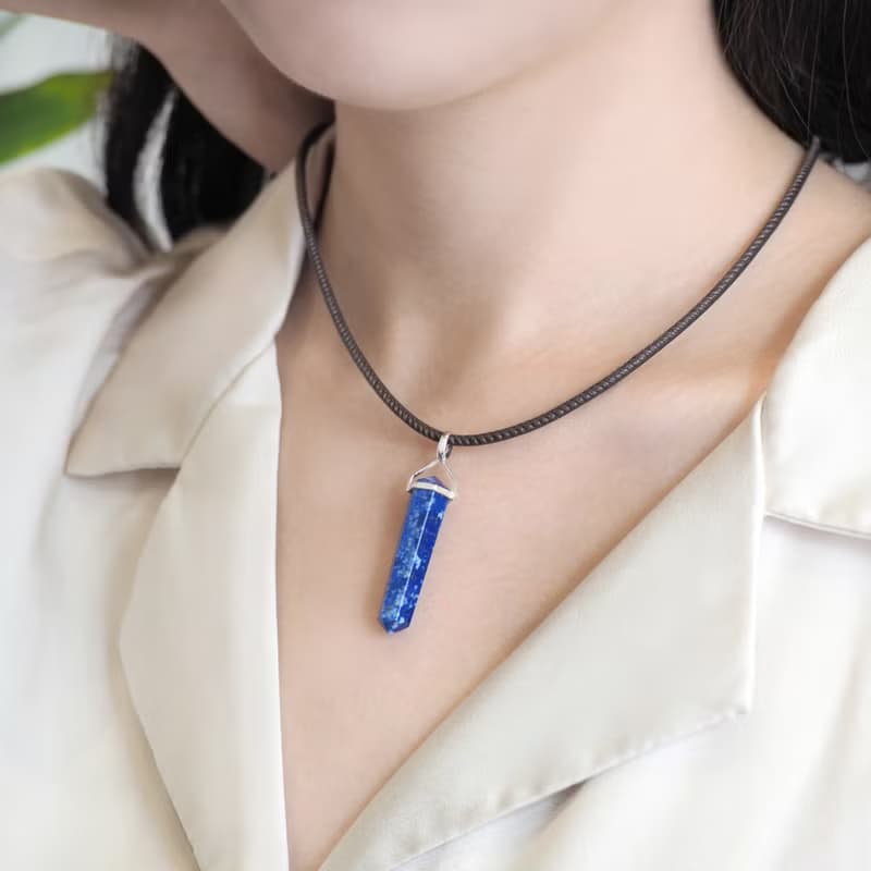 祈願 | 青金石 晶柱靈擺 項鍊 (附贈銀鍊或皮繩) 靈性能量 靈感