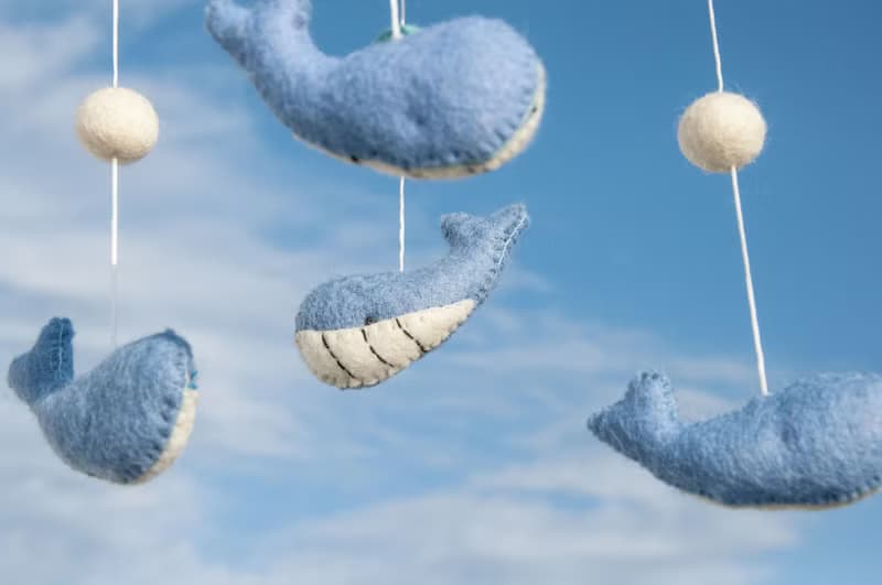 彌月禮物 手工羊毛氈吊飾/Boho嬰兒床吊飾/童房掛飾-海星鯨魚海洋