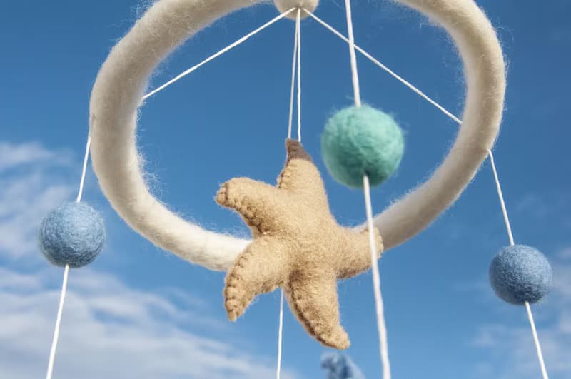 彌月禮物 手工羊毛氈吊飾/Boho嬰兒床吊飾/童房掛飾-海星鯨魚海洋