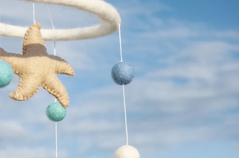彌月禮物 手工羊毛氈吊飾/Boho嬰兒床吊飾/童房掛飾-海星鯨魚海洋