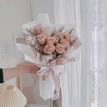 裸粉奶茶玫瑰 永生花束 (9朵)