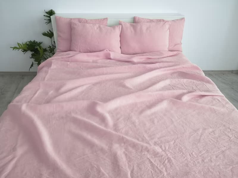 Sakura pink linen sheet set / Flat+fitted sheet+2 pillowcases / Pink bedding