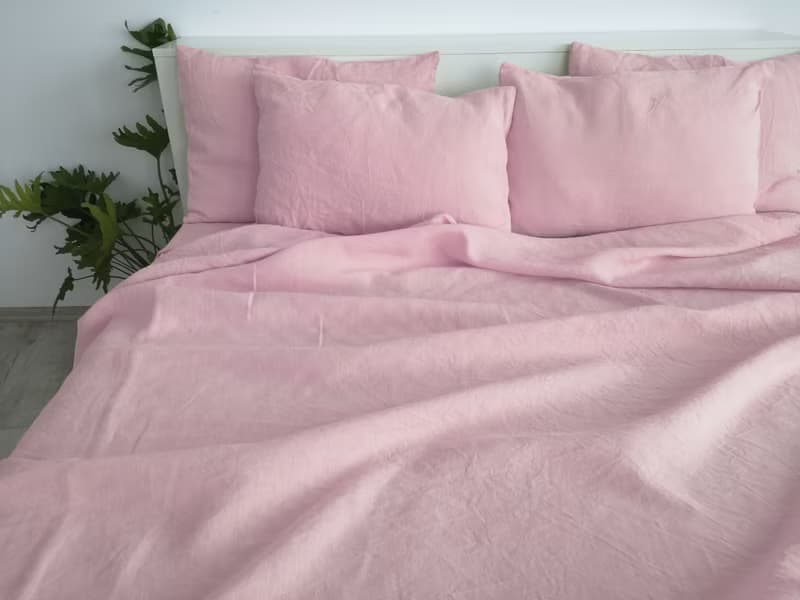 Sakura pink linen sheet set / Flat+fitted sheet+2 pillowcases / Pink bedding