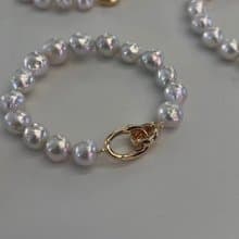 YuanPearl天然巴洛克9-11mm圓巴極光炫彩白亮冷光珍珠手鍊純銀