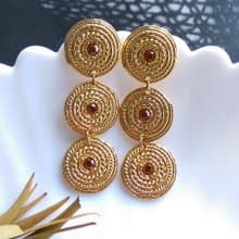 Vintage Jewelry 西洋古董飾品 金色調 垂墜 三圓搖擺 針式耳環