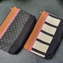 手拿包 Lovely Canvas Pouch, Pink Color, Polka Dot and Striped Design 化妝包 /收納袋