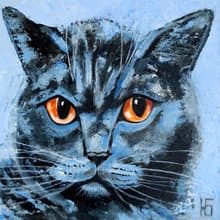 Black Cat Original Oil Painting, Funny Pet Portrait, Cat Small Wall Art
