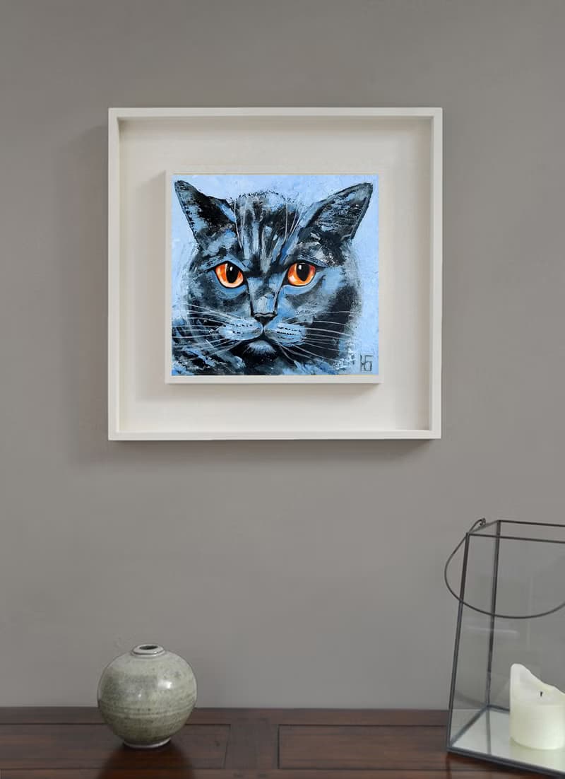 Black Cat Original Oil Painting, Funny Pet Portrait, Cat Small Wall Art