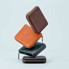 植鞣革牛皮ㄇ字拉鍊短夾 - 深藍