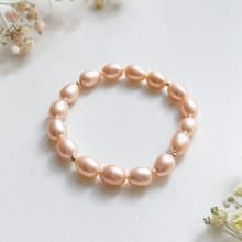 天然淡水珍珠手串 橘粉色米形珍珠 金珠 母親節禮物 手鍊