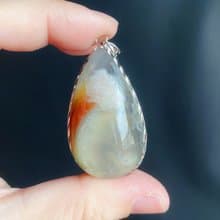 櫻花瑪瑙 牛血紅 水中花 帶綠 S925銀鑲拖 吊墜 禮物 項鍊