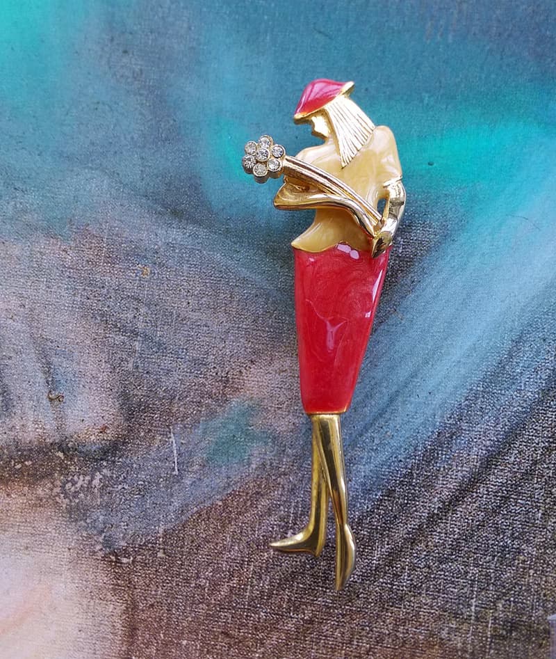 Vintage Jewelry 西洋古董飾品 抱花束的女人 別針