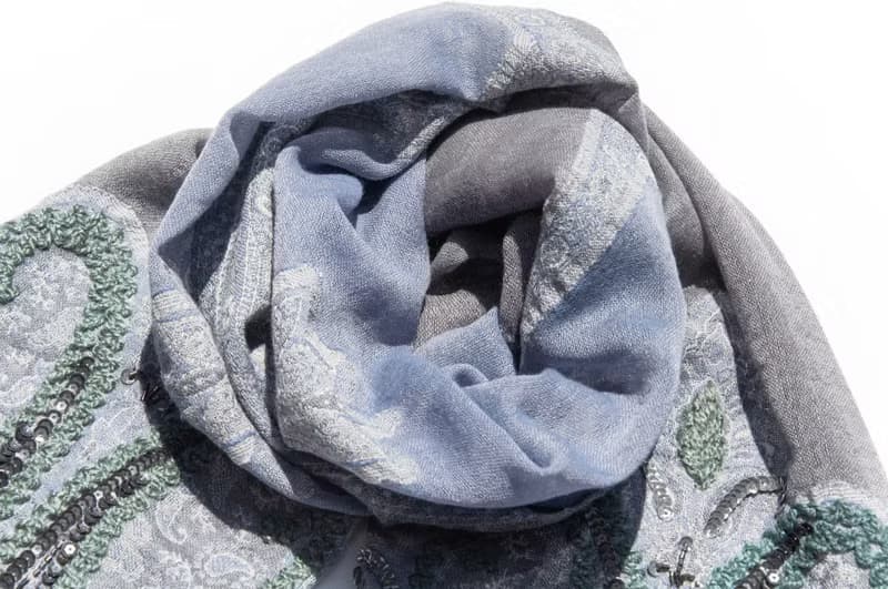 喀什米爾Cashmere/水煮羊毛披肩/針織圍巾/刺繡圍巾/羊絨披巾-花