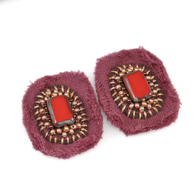 耳環 gauze and beads earrings, flower earrings,statement earrings red 5