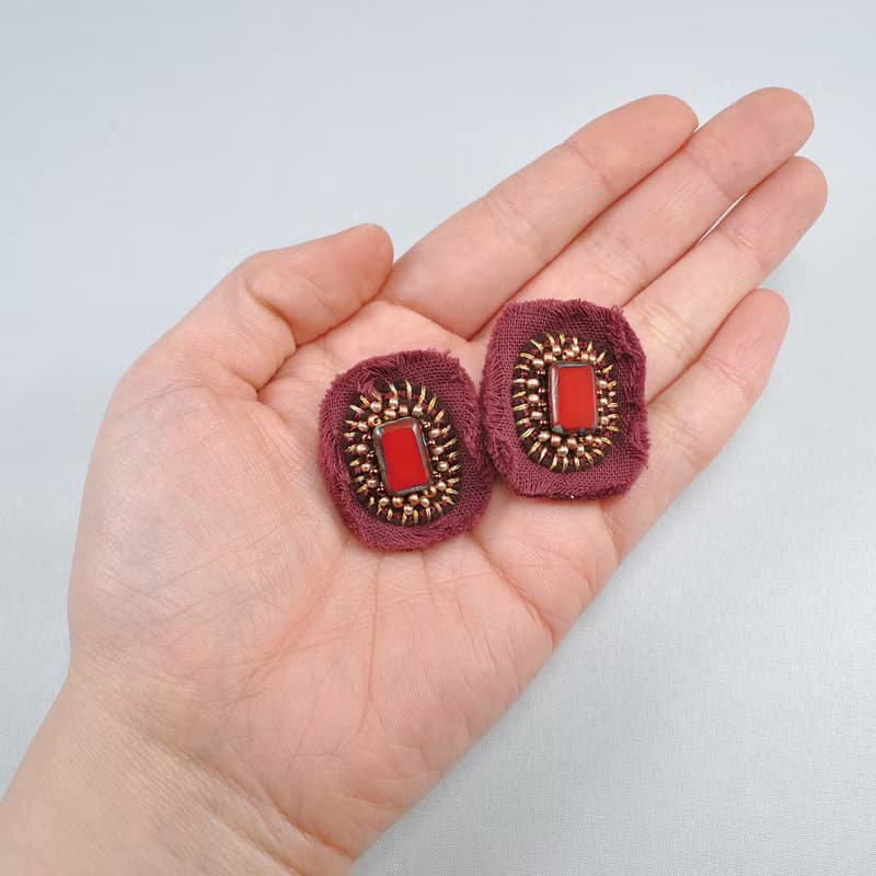 耳環 gauze and beads earrings, flower earrings,statement earrings red 5