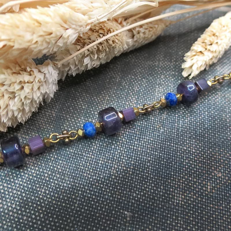 VIIART 。菖蒲。紫水晶貓眼石青金石黃銅手鍊