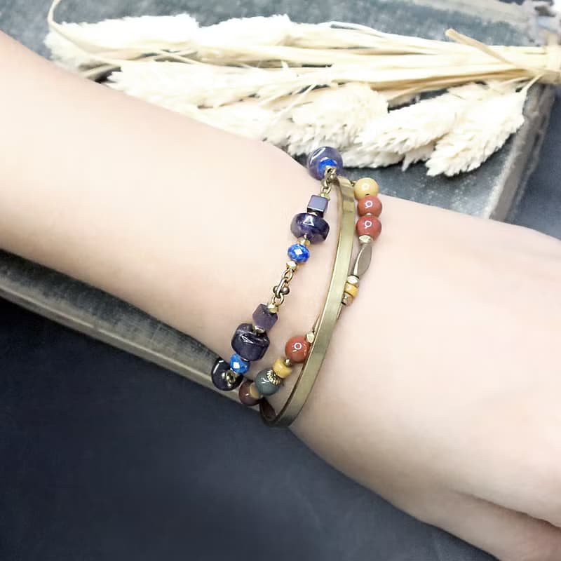 VIIART 。菖蒲。紫水晶貓眼石青金石黃銅手鍊