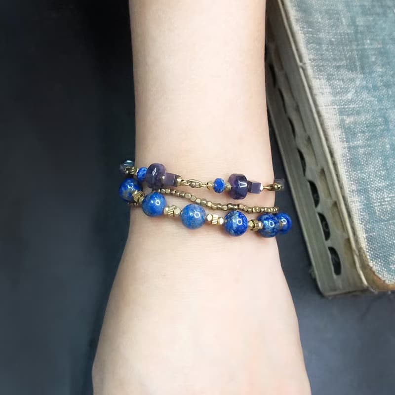 VIIART 。菖蒲。紫水晶貓眼石青金石黃銅手鍊