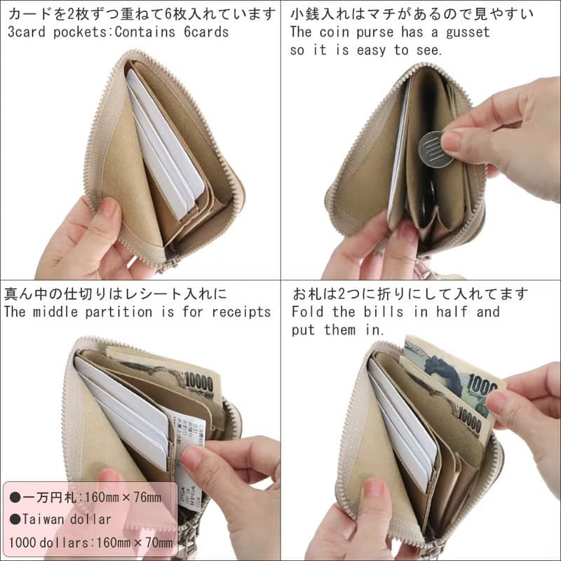 8色　薄型ミニ財布　お札とカードも入って小銭も見やすい　超軽量で水や傷に強い丈夫な上質人工皮革製