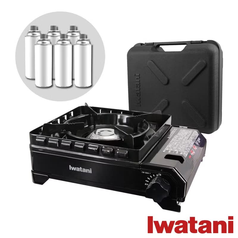 【Iwatani岩谷】新款黑武士磁式瓦斯爐3.3kW-附收納盒&瓦斯罐6入