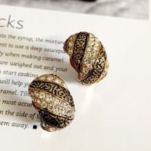 vintage jewelry  古董圖騰交錯萊茵鑽  夾式耳環