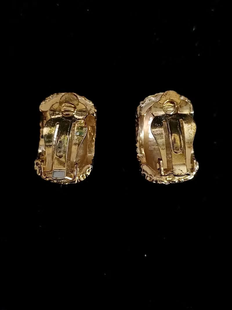vintage jewelry  古董圖騰交錯萊茵鑽  夾式耳環