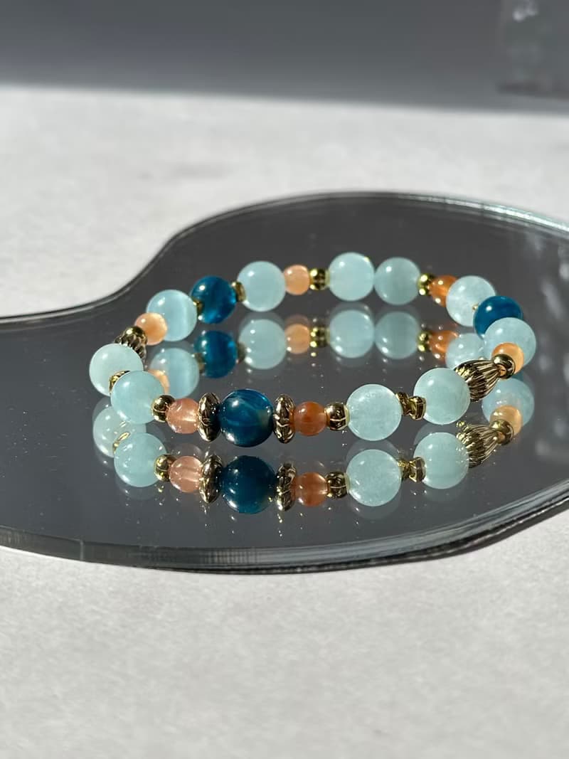 藍磷灰 海藍寶 彩髮晶 天然水晶手鍊 / 撫平情緒 增加自信