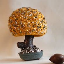 手鉤四季 手作秋天樹 限量毛線植栽 樹段+釉燒盆器 黃色結粒秋楓