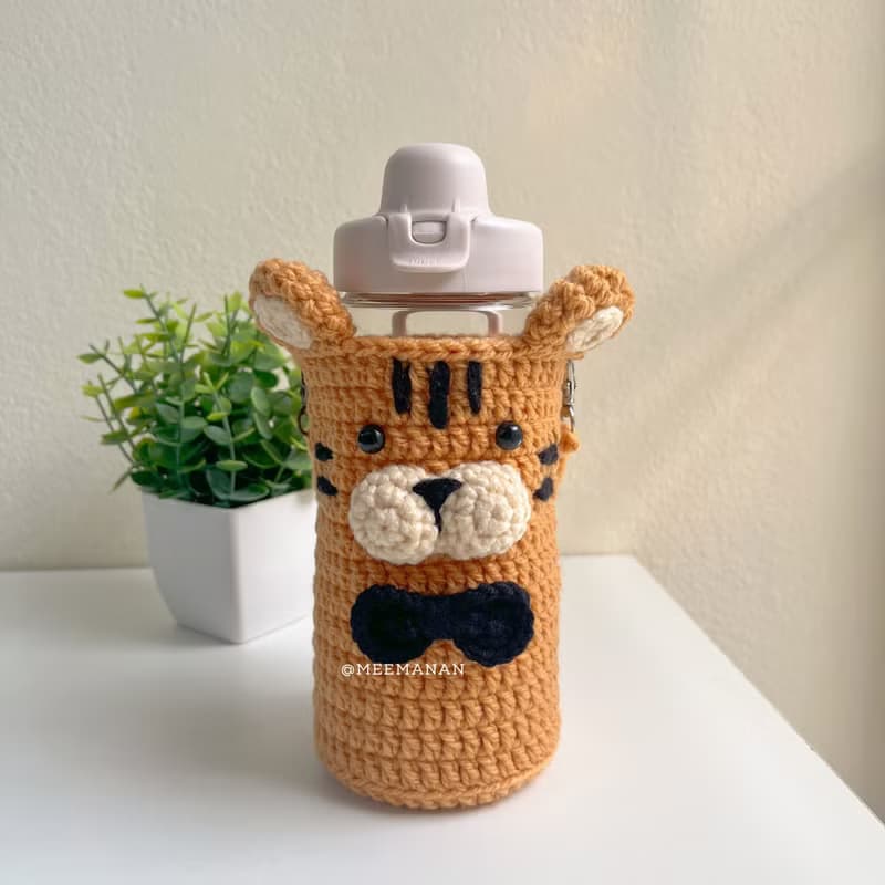 Cute Tiger -Friendly Drink Bag with Crochet Design for Bottles
