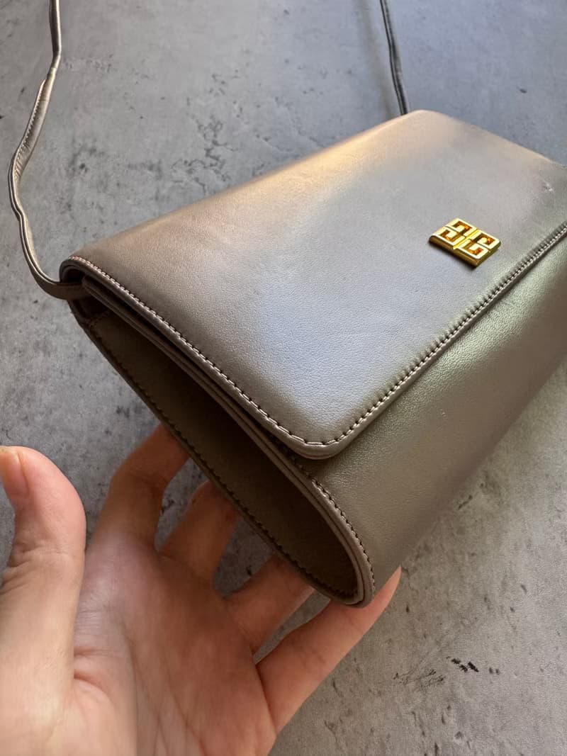 中古名牌 Givenchy 卡其色 真皮 小包 斜背包 腋下包