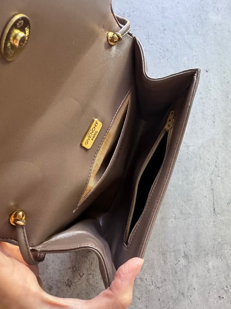 中古名牌 Givenchy 卡其色 真皮 小包 斜背包 腋下包