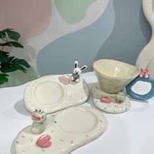 Handmade Porcelain Coaster with Cute Figures
