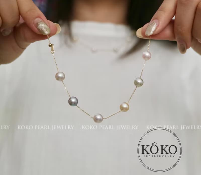 日本製 akoya珍珠 天然糖果色 珍珠項鍊 珍珠手鏈 18k金項鍊