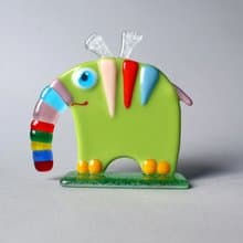 Figurine fused glass flying elephant statuette, desk accessories, funny gift.