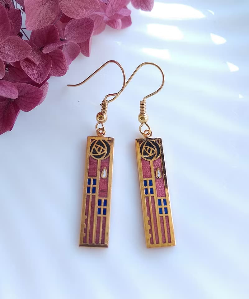 Vintage Jewelry 西洋古董飾品 景泰藍 幾何玫瑰 耳勾 針式耳環