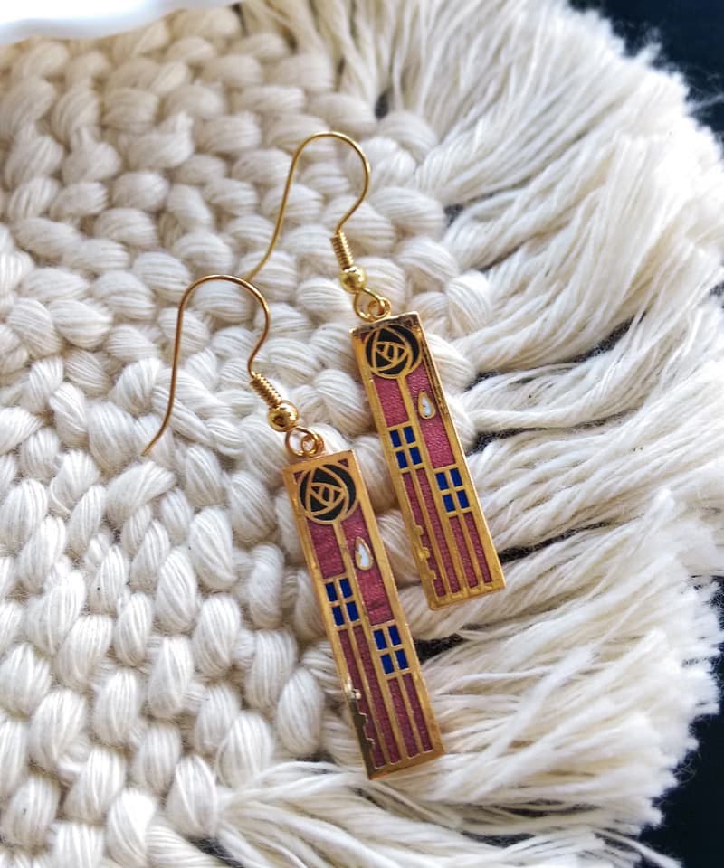 Vintage Jewelry 西洋古董飾品 景泰藍 幾何玫瑰 耳勾 針式耳環