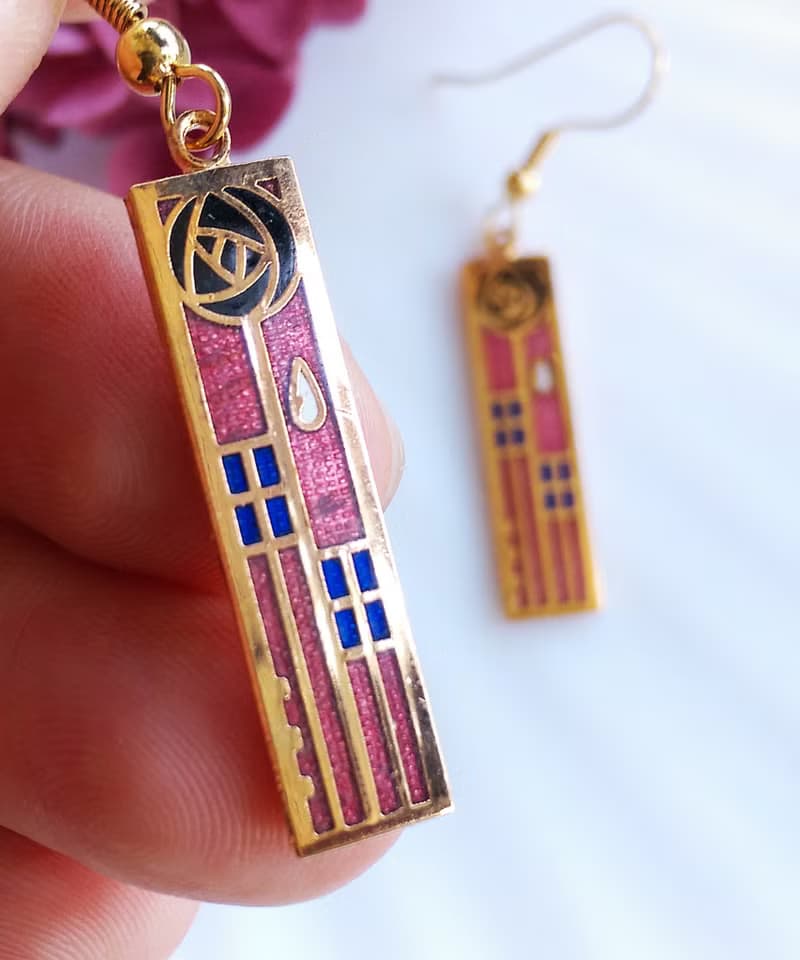 Vintage Jewelry 西洋古董飾品 景泰藍 幾何玫瑰 耳勾 針式耳環
