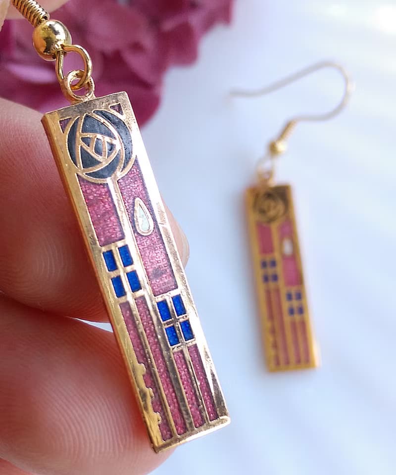 Vintage Jewelry 西洋古董飾品 景泰藍 幾何玫瑰 耳勾 針式耳環