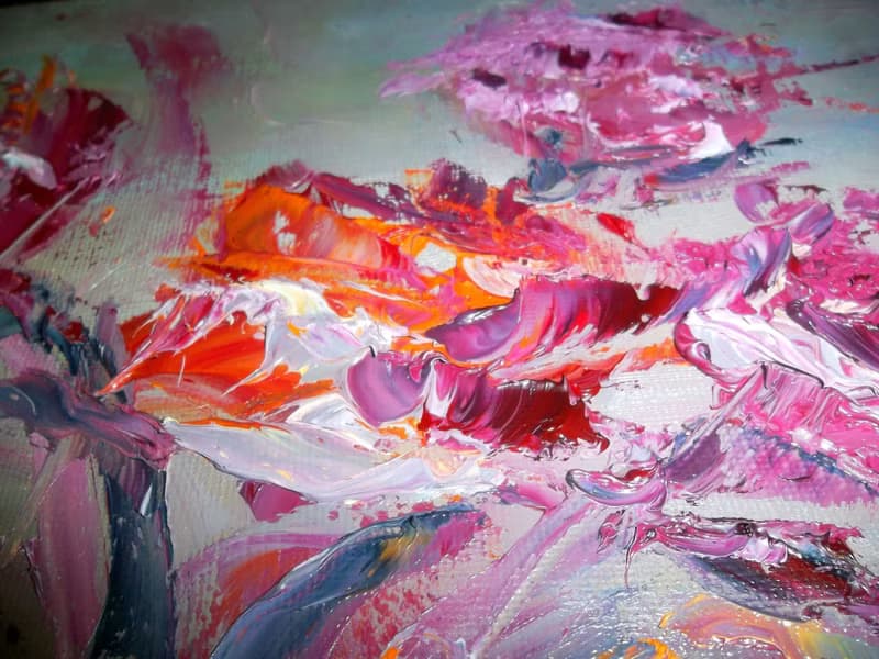 Pink Yellow Roses Flower Bouquet Vase Oil Painting Impasto Original ArtistSvinar
