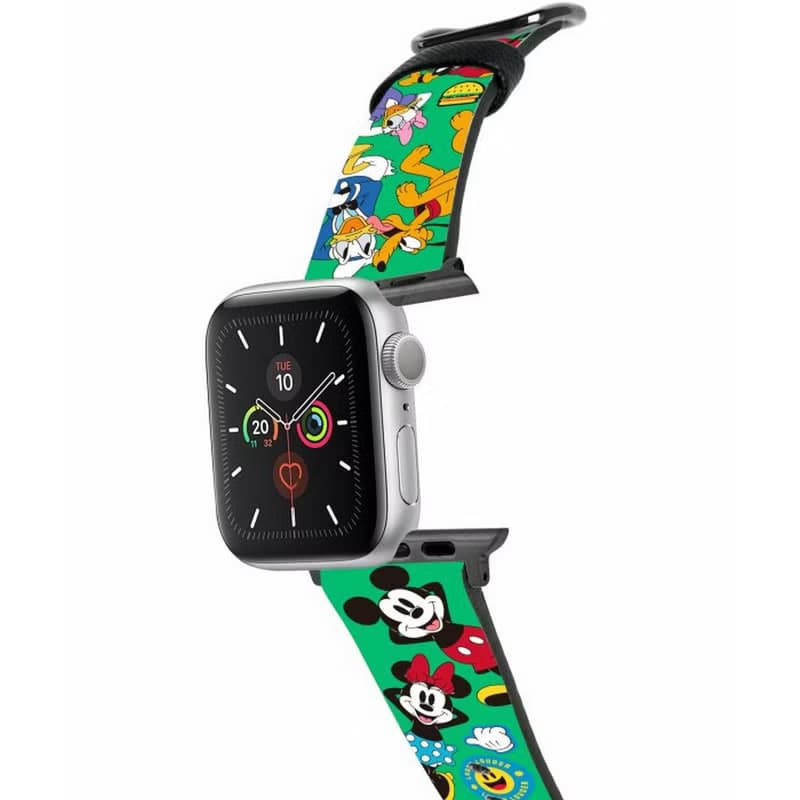 迪士尼米奇老鼠十字壓紋牛皮革Apple Watch真皮錶帶Series 1-8,SE