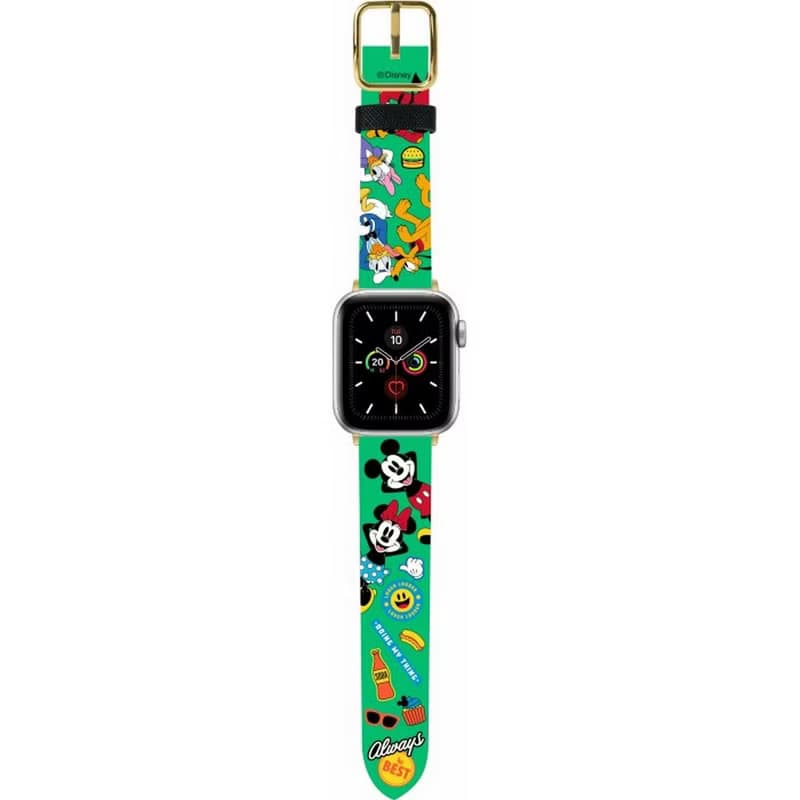 迪士尼米奇老鼠十字壓紋牛皮革Apple Watch真皮錶帶Series 1-8,SE