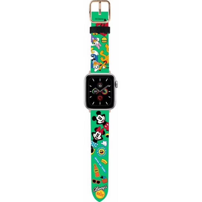 迪士尼米奇老鼠十字壓紋牛皮革Apple Watch真皮錶帶Series 1-8,SE